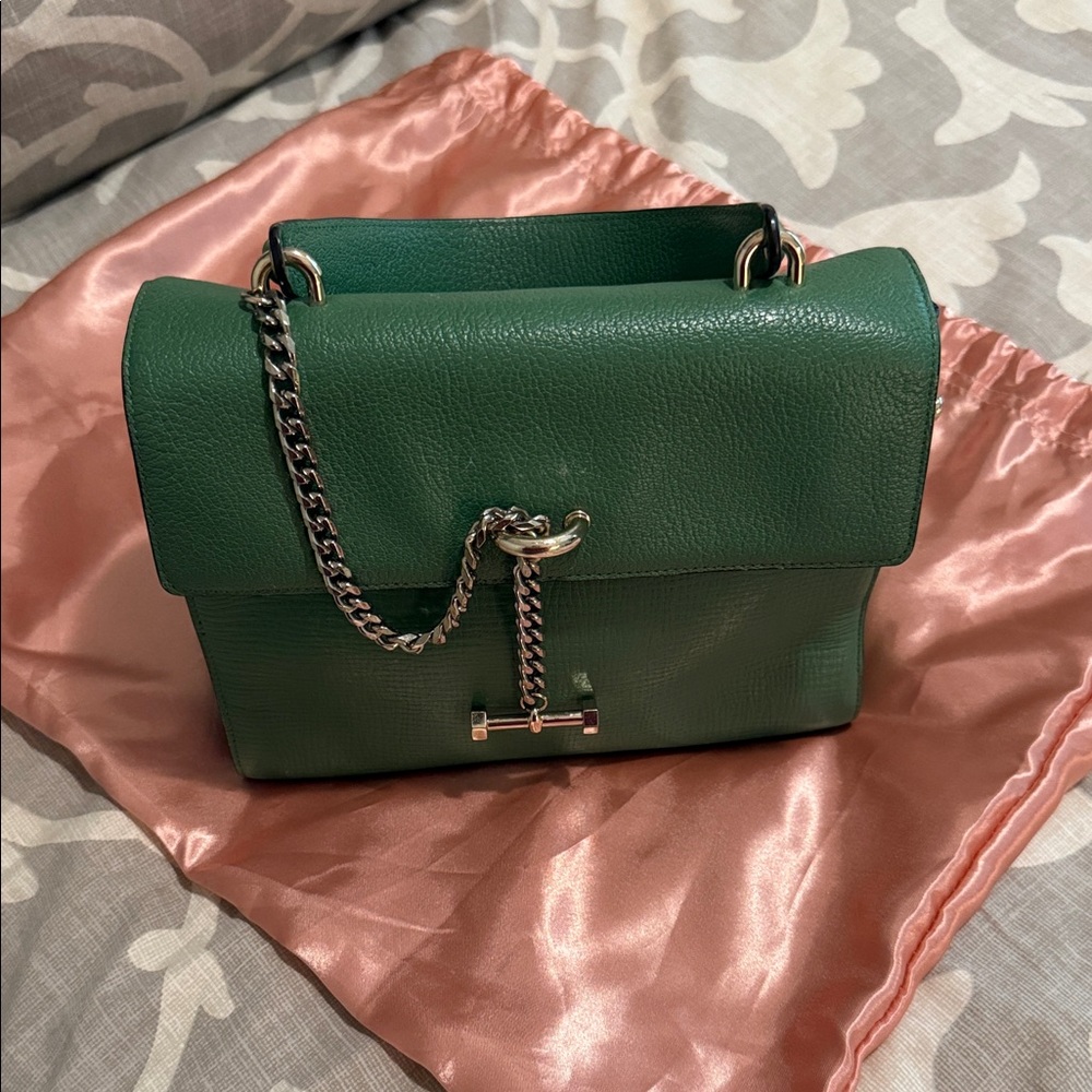 Luana Italy Paley Mini Leather Satchel (Green) w/ Silver Chain Detail & Strap